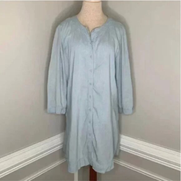 Eileen Fisher Linen Blend Long Sleeve Lagenlook Front Button Dress Size PM - Picture 1 of 10